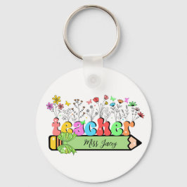 ワイルドフラワー先生名パーソナライズされた、先生ギフト キーホルダー