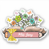 ワイルドフラワー先生名パーソナライズされた、先生、ギフト シール (正面)