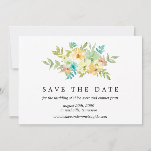 ワイルドフラワー写真バックで日付カードを保存 セーブザデート (正面)