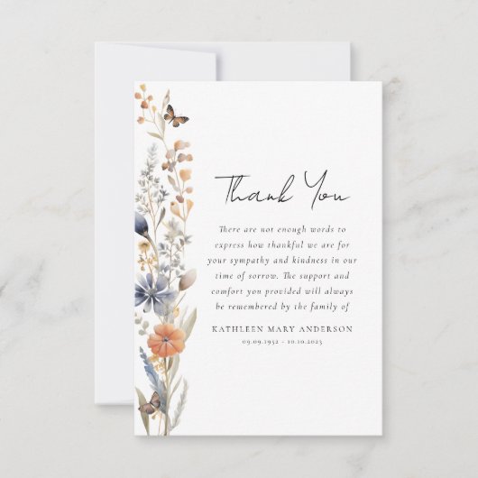 ワイルドフラワー写真悔やみや弔慰葬儀 サンキューカード (正面)