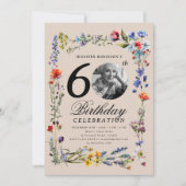 ワイルドフラワー写真第60回バースデーパーティーのシャンパン 招待状 (正面)