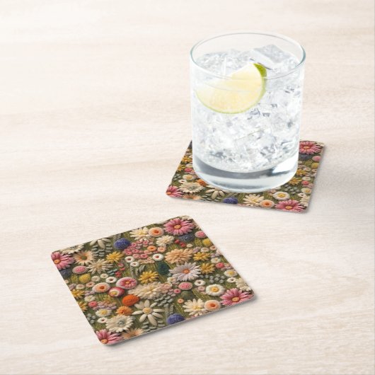 ワイルドフラワー刺繍 スクエアペーパーコースター (インサイチュ)