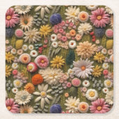 ワイルドフラワー刺繍 スクエアペーパーコースター (正面)