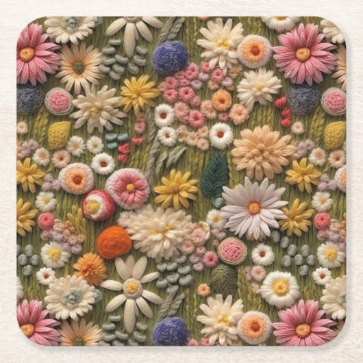 ワイルドフラワー刺繍 スクエアペーパーコースター
