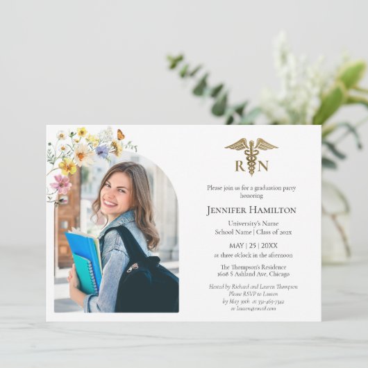 ワイルドフラワー医療看護学校卒業パーティー写真 招待状 (スタンド正面)