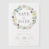 ワイルドフラワー半透明オーバーレイ日付を保存 ベラム紙招待状 (正面)