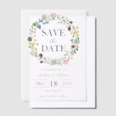 ワイルドフラワー半透明オーバーレイ日付を保存 ベラム紙招待状 (オフセット)