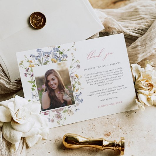 ワイルドフラワー卒業サンキューカード3 Photos Boho サンキューカード