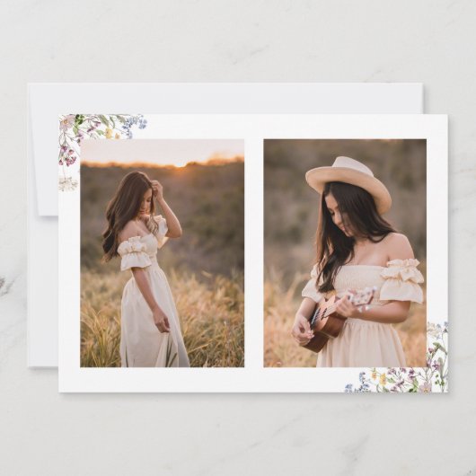 ワイルドフラワー卒業サンキューカード3 Photos Boho サンキューカード (裏面)