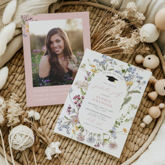 ワイルドフラワー卒業パーティー招待状ガールボホ 招待状