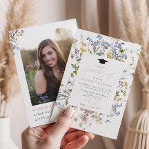 ワイルドフラワー卒業パーティー招待状 お洒落