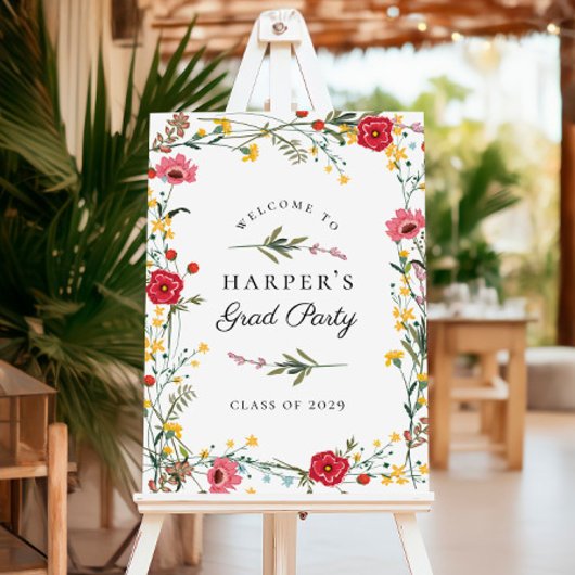 ワイルドフラワー卒業パーティー歓迎サイン ポスター