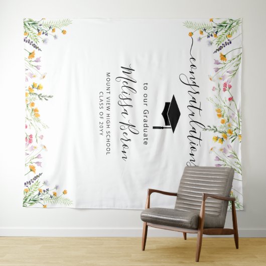 ワイルドフラワー卒業写真バックドランドフォトブース タペストリー (インサイチュ(横))