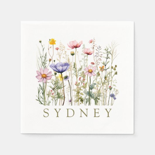 ワイルドフラワー名前をカスタムする スタンダードカクテルナプキン (正面)