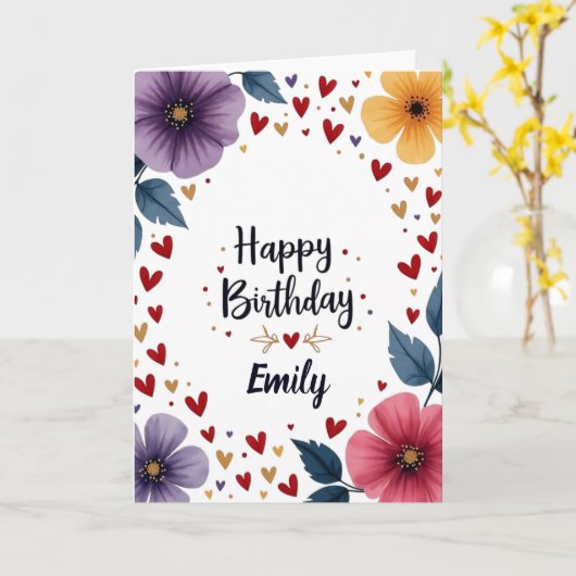 ワイルドフラワー咲き繊細なフローラ誕生日カード カード (黄色い花)