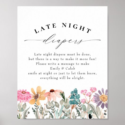 ワイルドフラワー夜遅くのおむつ赤ちゃんシャワー ポスター (正面)