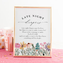 ワイルドフラワー夜遅くのおむつ赤ちゃんシャワー ポスター