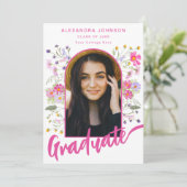 ワイルドフラワー大学院写真アーチピンクモダンスクリプト 案内状 (スタンド正面)