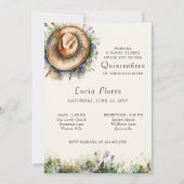 ワイルドフラワー女性のカーボーイハット素朴キンセアニェラとミサ 招待状 (正面)