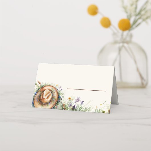 ワイルドフラワー女性のカーボーイハット素朴フローラ プレイスカード (正面)