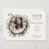 ワイルドフラワー女性のカーボーイ素朴フローラキンセアニェラ写真 セーブザデート (正面)