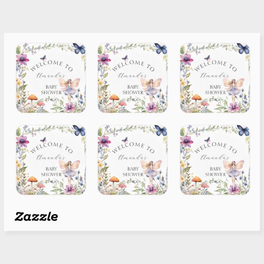 ワイルドフラワー妖精ガーデンバタフライベビーガールシャワー スクエアシール (シート)