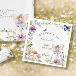ワイルドフラワー妖精ガーデンバタフライベビーガールシャワー スタンダードカクテルナプキン