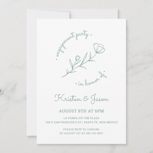 ワイルドフラワー婚約パーティ招待状インSage 招待状 (正面)