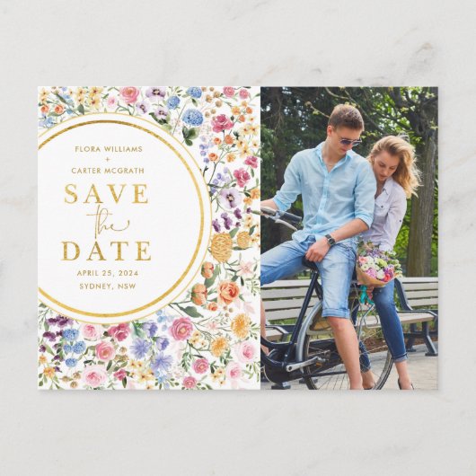 ワイルドフラワー庭園の結婚式日付写真を保存 案内ポストカード (正面)