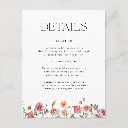 ワイルドフラワー庭園の結婚式詳細 エンクロージャーカード (正面)