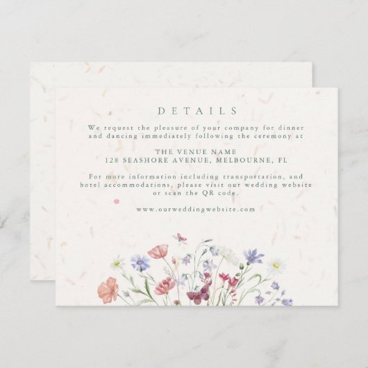 ワイルドフラワー庭園の結婚式詳細 エンクロージャーカード (正面/裏面)