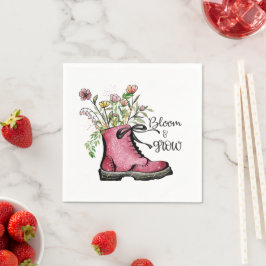 ワイルドフラワー引用文開花と成長 スタンダードカクテルナプキン