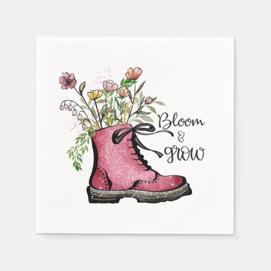 ワイルドフラワー引用文開花と成長 スタンダードカクテルナプキン (正面)