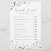 ワイルドフラワー彼は彼女はブライダルシャワーゲームを言った (正面)