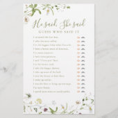 ワイルドフラワー彼は彼女はブライダルシャワーゲームを言った (正面)