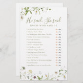 ワイルドフラワー彼は彼女はブライダルシャワーゲームを言った (正面/裏面)