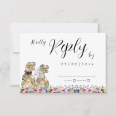 ワイルドフラワー恐竜テーマ結婚の返信 出欠カード (正面)