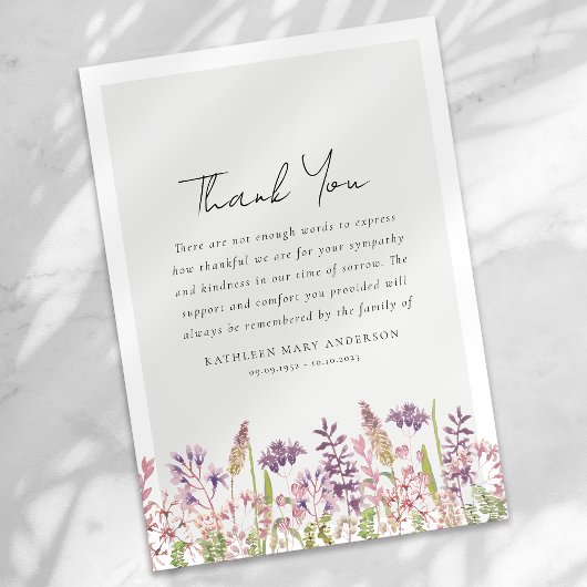ワイルドフラワー悔やみや弔慰葬儀 サンキューカード