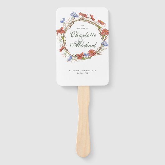ワイルドフラワー手作りリース結婚式プログラム ハンドファン (正面)