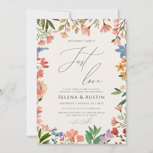 ワイルドフラワー手書き 飾らないただ愛 招待状 (正面)