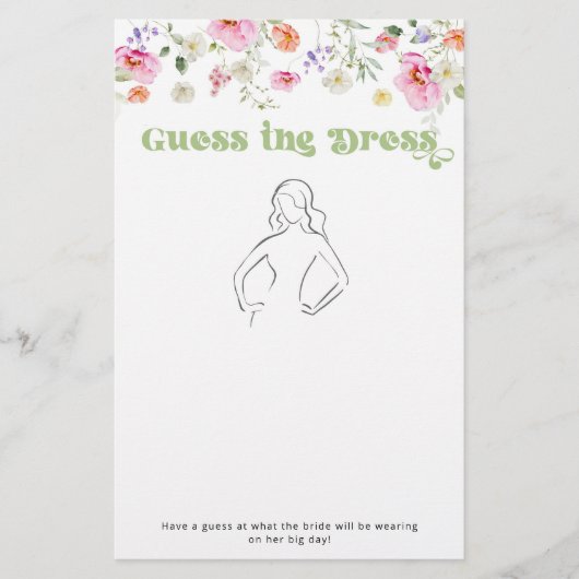 ワイルドフラワー推測ドレスブライダルシャワーゲーム (正面)