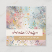 ワイルドフラワー数々のの葉の色の水色 スクエア名刺 (正面)