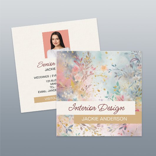 ワイルドフラワー数々のの葉の色の水色 スクエア名刺