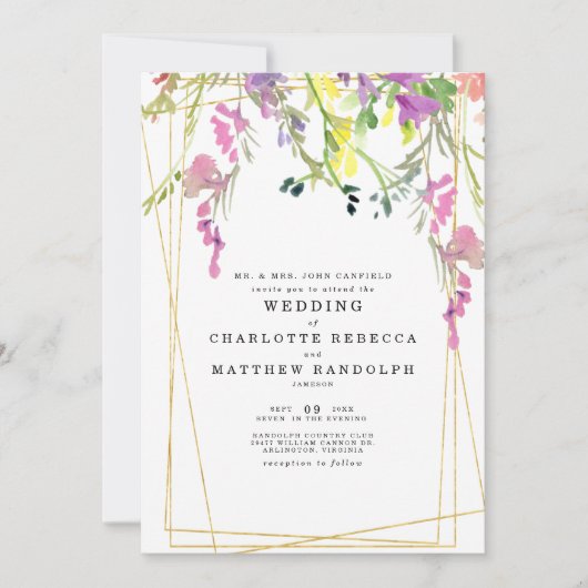 ワイルドフラワー数々のカラーフローラの親結婚の種類 招待状 (正面)