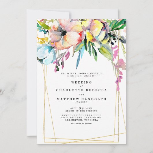 ワイルドフラワー数々のカラーフローラ親イエロー結婚ズ 招待状 (正面)