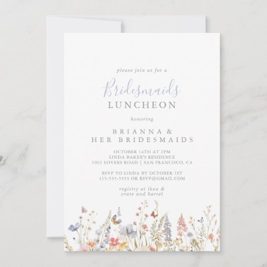 ワイルドフラワー数々のブリデスメイド昼食浴シャワー 招待状 (正面)