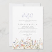 ワイルドフラワー数々のベビーQベビーシャワーバーベキュー 招待状 (正面)