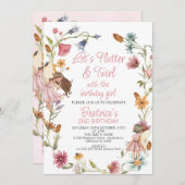 ワイルドフラワー数々のリースと妖精誕生日 招待状 (正面/裏面)