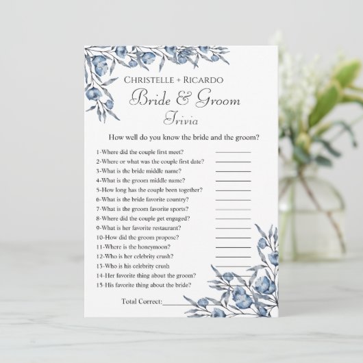 ワイルドフラワー新郎新婦トリビアブライダルシャワーゲーム 案内状 (スタンド正面)