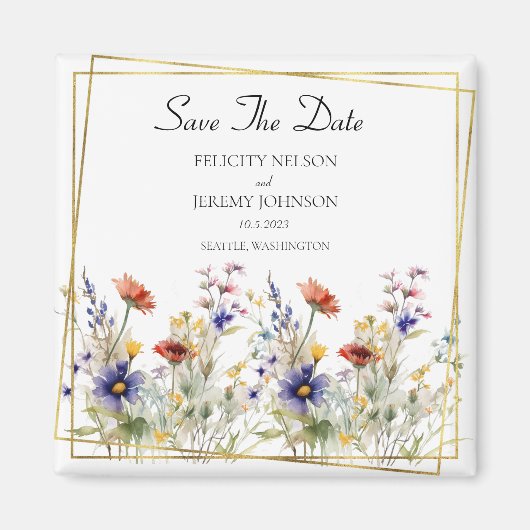 ワイルドフラワー日付を保存 マグネット (正面)